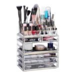 Relaxdays Organizador de Cosméticos con 6 Cajones y 22 Compartimentos | Torre de Maquillaje de Acrílico Dorado