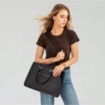 David Jones — Bolso de mano grande para mujer — Bolso shopper / cabás de cuero PU — Porte al hombro y bandolera para instituto, universidad, trabajo y oficina – Image 2