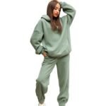 Conjunto de chándal deportivo para mujer talla grande — Manga larga y tejido transpirable — Verde