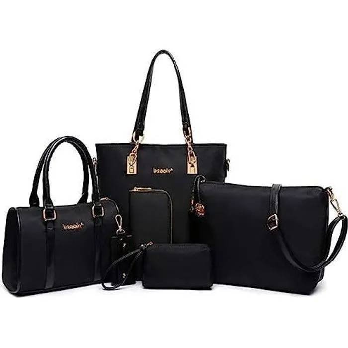 femmes-mode-6pcs-bag-set-pu-cuir-sac-portes-main Conjunto de 6 bolsos de moda para mujer en cuero PU — Bolso de mano + Bolso shopper / tote + Bolso bandolera + Cartera / Billetero – Image 1