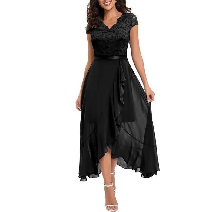 robe-cocktail-mariage-femme-dentelle-sans-manches (3) Vestido largo de fiesta y boda para mujer — Escote en V sin mangas con encaje – Image 1