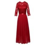 Vestido largo de fiesta y boda para mujer — Escote en V sin mangas con encaje