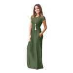 Vestido largo con cuello en V para mujer — Manga corta — Estampado multicolor — Verde – Image 2