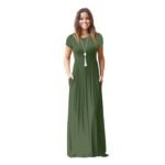 Vestido largo con cuello en V para mujer — Manga corta — Estampado multicolor — Verde