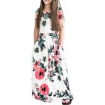Vestido largo de verano para niña con estampado floral — Manga corta — 2 a 10 años — Blanco