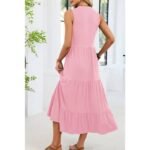 Vestido largo de verano para mujer — Cuello en V — Sin mangas — Color liso — Rosa – Image 2