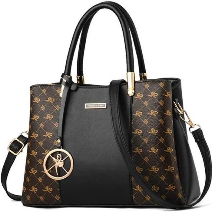 sac-a-main-femme-en-pu-cuir-mode-grande-capacite INSFITY — Bolso de mano para mujer en cuero sintético — Gran capacidad con correa bandolera — Negro – Image 1
