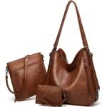 FONDUPIN - Juego / Conjunto de bolsos de mano para mujer - Marron - Cuero PU acolchado - Con bandolera.