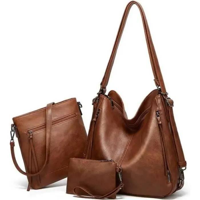 sac-a-main-femme-ensemble-sac-a-bandouliere-epual FONDUPIN - Juego / Conjunto de bolsos de mano para mujer - Marron - Cuero PU acolchado - Con bandolera. – Image 1
