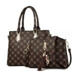 JINDING SC 933 - Bolso de mano y bandolera de diseño moderno con estampado floral en cuero sintético PU - Café y negro con color original.