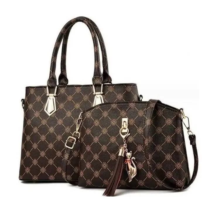 sac-a-main-femme-sac-bandouliere-design-moderne (1) (1) JINDING SC 933 - Bolso de mano y bandolera de diseño moderno con estampado floral en cuero sintético PU - Café y negro con color original. – Image 1