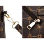 JINDING SC 933 - Bolso de mano y bandolera de diseño moderno con estampado floral en cuero sintético PU - Café y negro con color original. – Image 4
