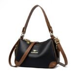 Bolso bandolera para mujer - Bolso de mano en cuero PU multibolsillos con correa ajustable para oficina y compras - Negro.