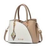 Bolso de mano para mujer en cuero PU con correa bandolera ajustable — Gran capacidad y multibolsillo para universidad, trabajo y viajes — Blanco / Caqui