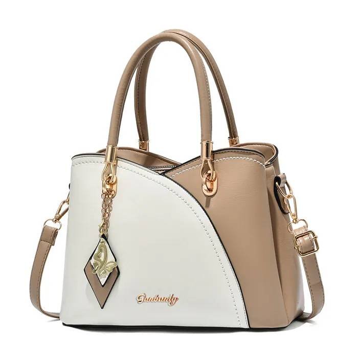 sac--main-femme-cuir-pu-avec Bolso de mano para mujer en cuero PU con correa bandolera ajustable — Gran capacidad y multibolsillo para universidad, trabajo y viajes — Blanco / Caqui – Image 1
